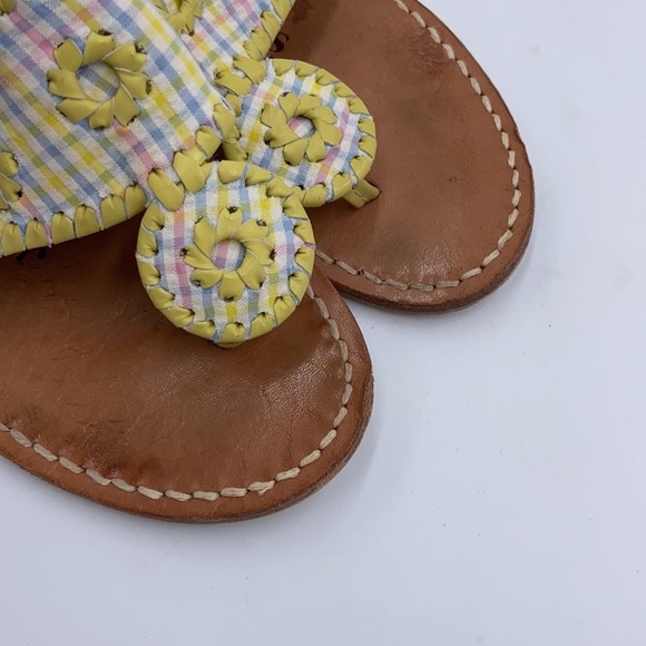 Euc Jack Rogers pastel plaid whipstitch sandals 5 - Picture 7 of 9